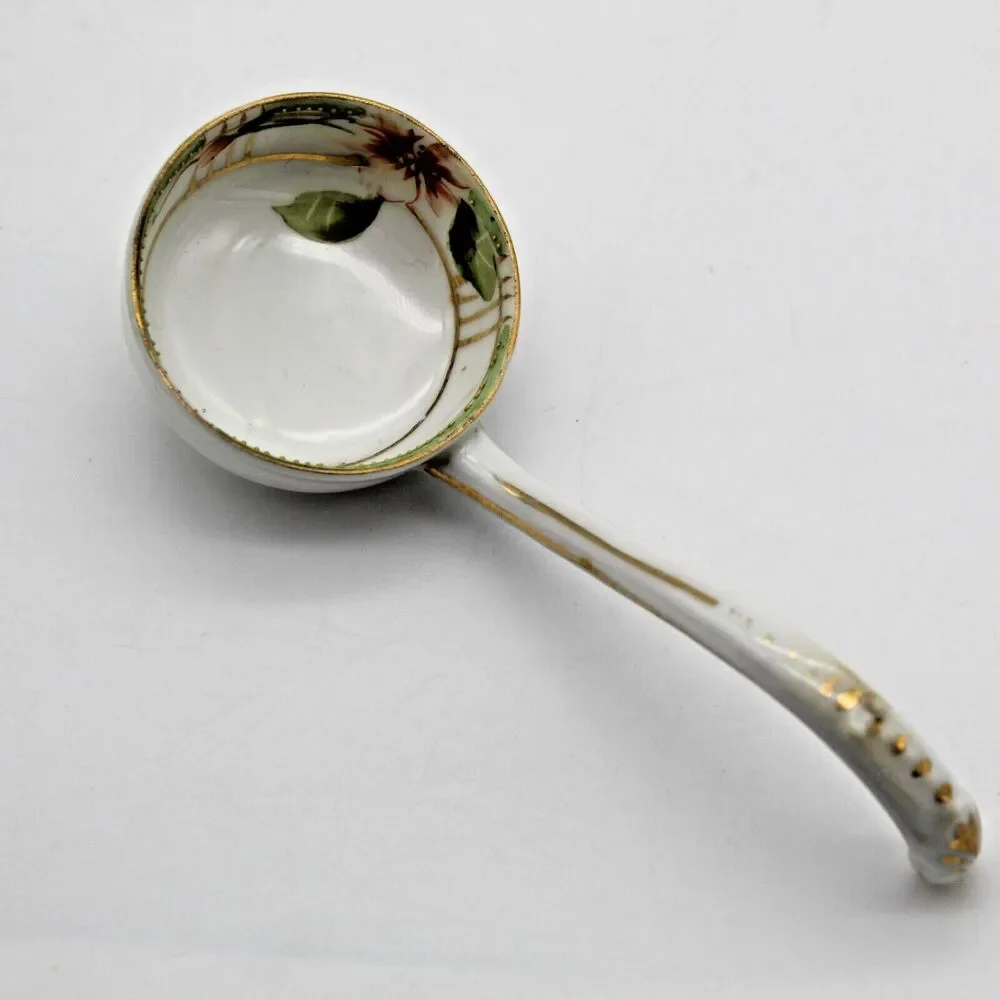 Antique Nippon Hand Painted Mayonnaise Condiment Bowl Under Plate Ladle Japan